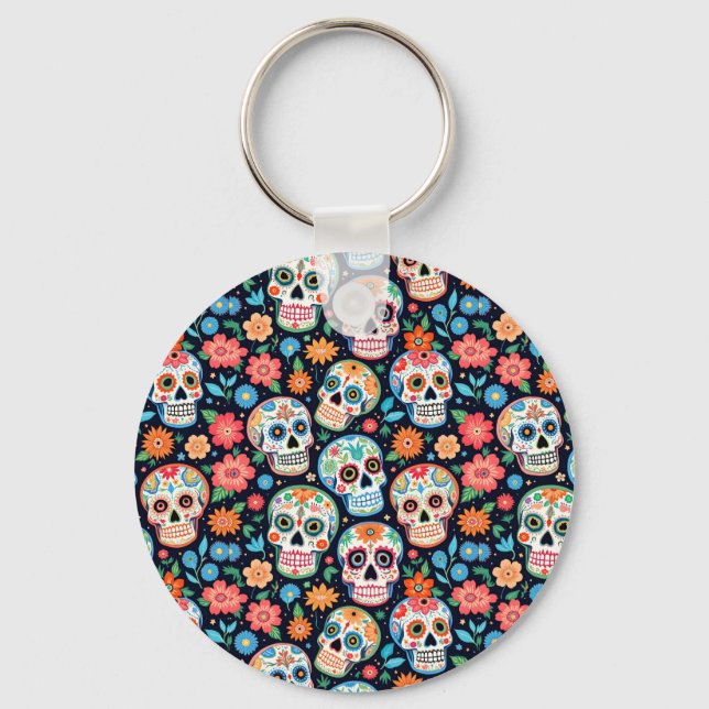 Llavero Calaveras de Azúcar y Flores (Anverso)