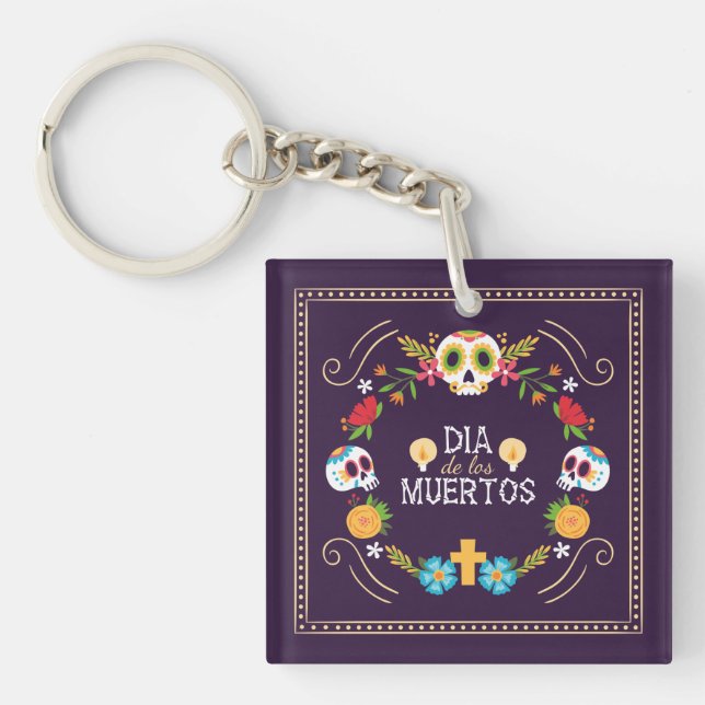 Llavero Calaveras florales coloridas Dia de Muertos | Llav (Frente)