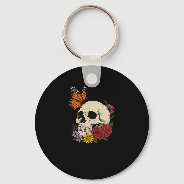 Llavero Calaveras Mariposa Monarca Flores Halloween Hombre (Anverso)