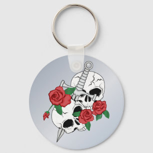 Llavero Calaveras, rosas y daga