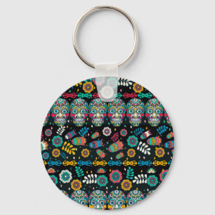Llavero Calaveras tribales de Boho: patrón colorido.