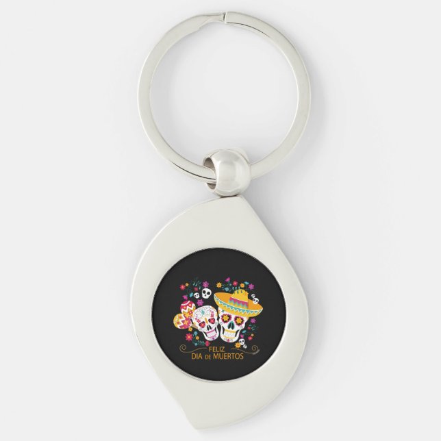 Llavero Calaveras y flores de azúcar fiesta (Anverso)