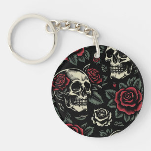 Llavero Calaveras y rosas rojas Floral gótico