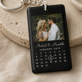 Llavero Calendario de Aniversario de Boda de Foto Negra El