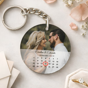 Llavero Calendario de Aniversario de Boda de Foto Simple y