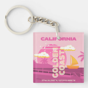 Llavero California, arte de viajes, preppy, rosa