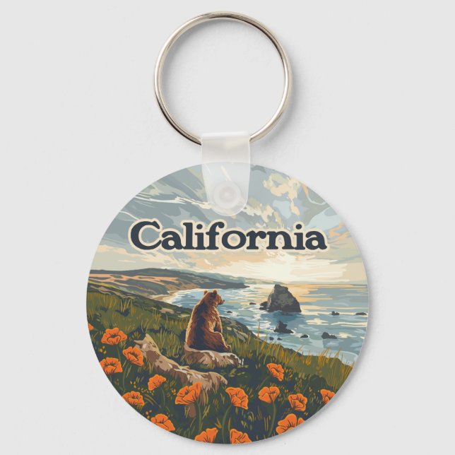 Llavero California Bear Poppies Flowers Coast Retro (Anverso)