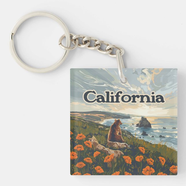 Llavero California Bear Poppies Flowers Coast Retro (Frente)