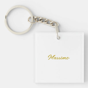 Llavero Caligrafía Elegante Dorado Blanco Sencillo Nombre 