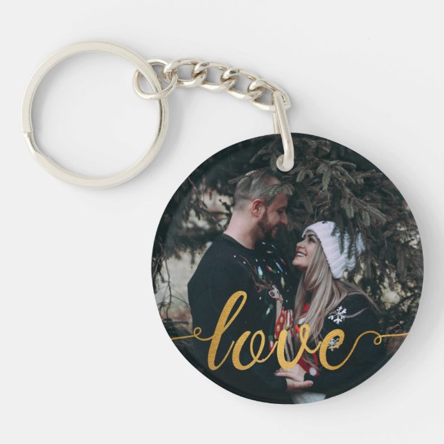 Llavero caligráfico personalizado del amor del oro (Frente)