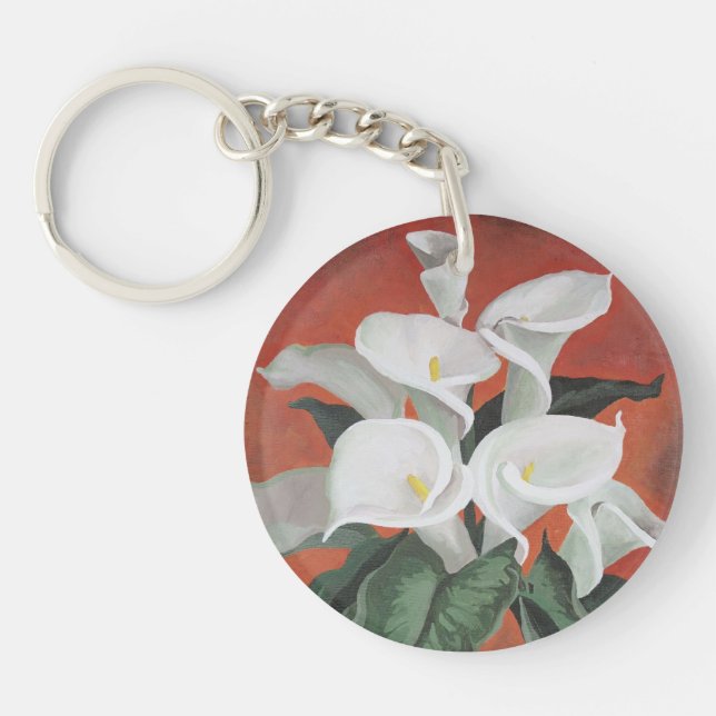 Llavero Calla Lilies En Un Fondo Rojo (Frente)
