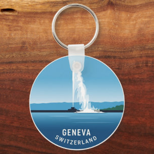Llavero Calle Ginebra Suiza Viaje Jet d'eau Atardecer
