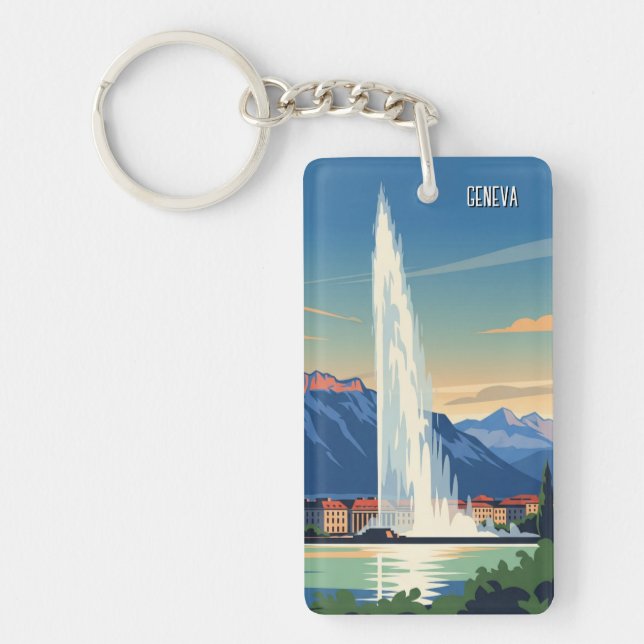 Llavero Calle Ginebra Suiza Viaje Jet d'eau Vintage (Frente)
