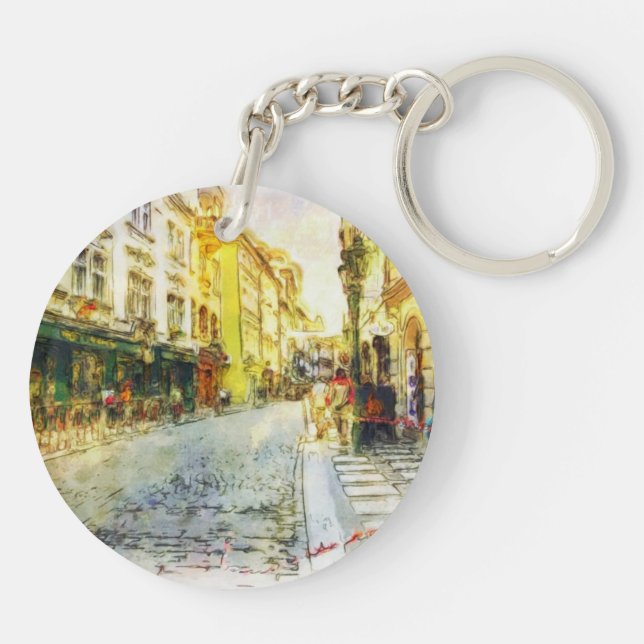 Llavero Calles de la acuarela vieja de Praga (Atrás)