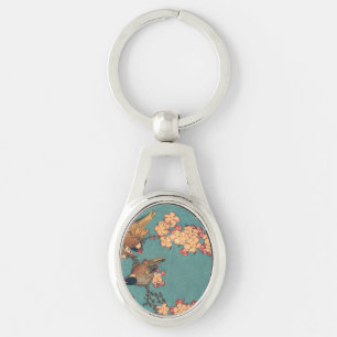 Llavero Camachuelo de Hokusai y Flor de Cerezo Ave Vintage