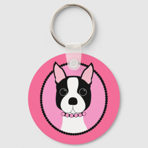 Llavero Camafeo rosado Boston Terrier