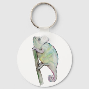 Llavero Camaleón blanco pintado en acuarela