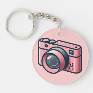 Llavero Cámara de fotografía rosa y gris femenino Personal