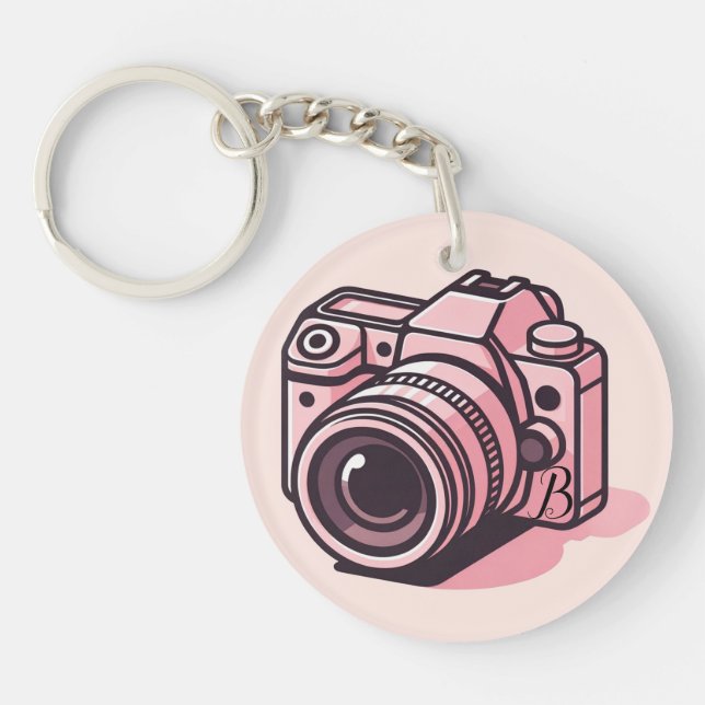 Llavero Cámara réflex digital personalizada de color rosa  (Frente)