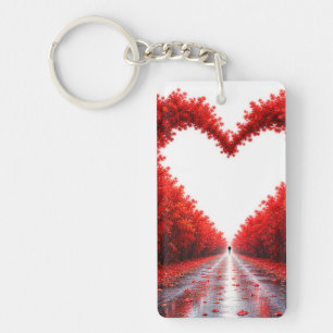 Llavero Camino del bosque del corazón rojo – Diseño de la