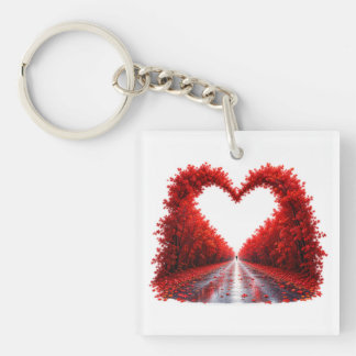 Llavero Camino del bosque del corazón rojo – Diseño de la