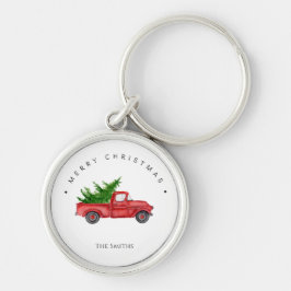 Llavero Camión de color rojo rústico con árbol de Navidad