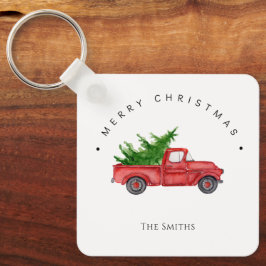Llavero Camión de color rojo rústico con árbol de Navidad