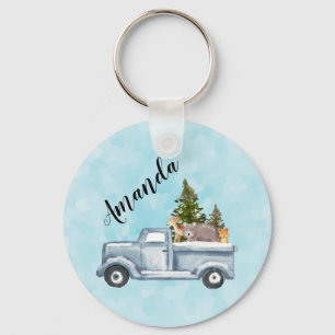 Llavero Camión navidad con pinos y animales forestales