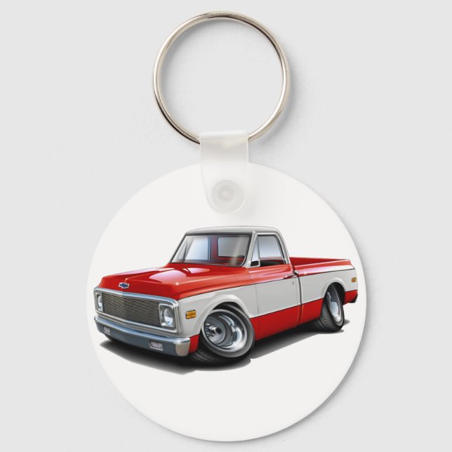 Llavero Camión rojo-blanco Chevy C10 1970-72 (Anverso)