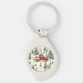 Llavero Camión rojo con regalos y muñeco de nieve