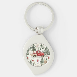 Llavero Camión rojo con regalos y muñeco de nieve