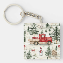 Llavero Camión rojo con regalos y muñeco de nieve
