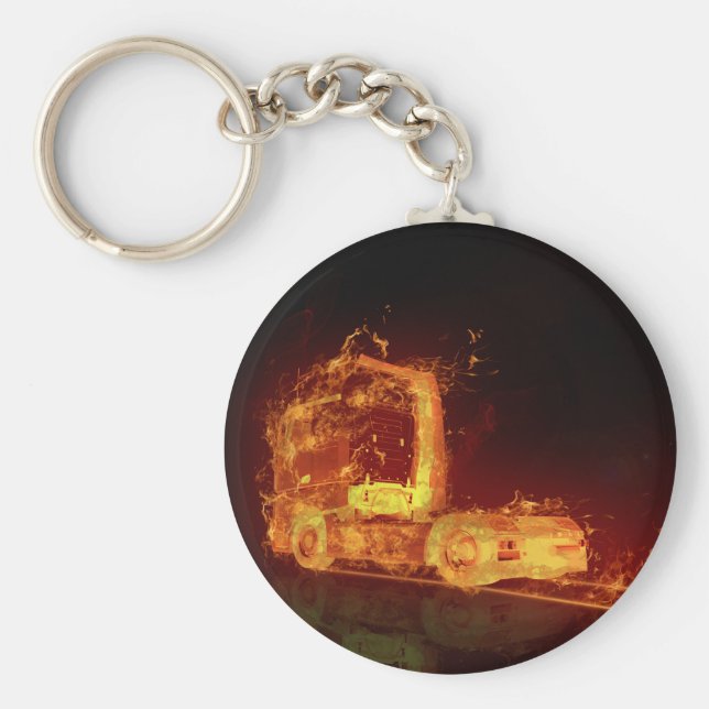Llavero Camión rojo quemándose en llamas (Frente)