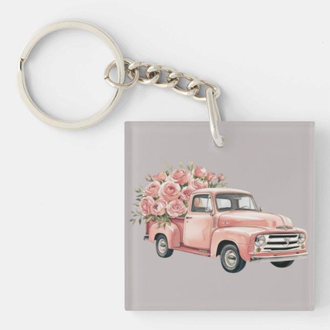 Llavero Camión Rosa con Rosas (Frente)