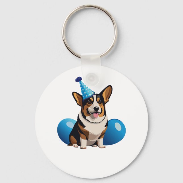 Llavero Camiseta clásica de cumpleaños Blue Corgi (Anverso)