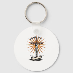 Llavero Camiseta cristiana de grabado vintage de fe de cru