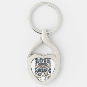 Llavero Camiseta de amor de Bulldog Grabado vintage cita d