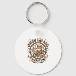 Llavero Camiseta de arte vectorial vintage de café y gatos