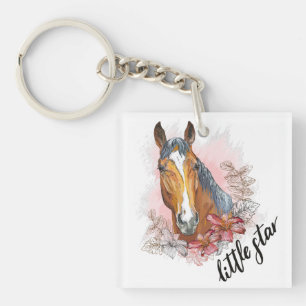 Llavero Camiseta de caballo dibujado a mano con plantas y 