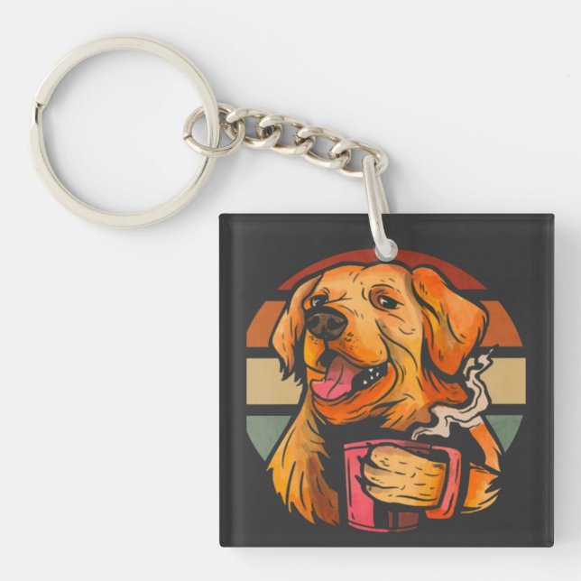 Llavero Camiseta de café de perro dorado (Frente)
