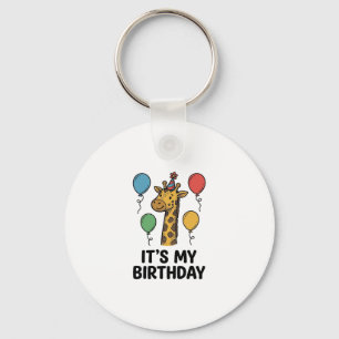Llavero Camiseta de cumpleaños de jirafa linda Diseño de f