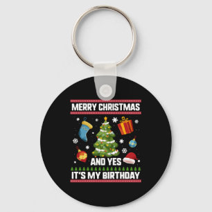 Llavero Camiseta de cumpleaños de Navidad, Feliz Navidad y