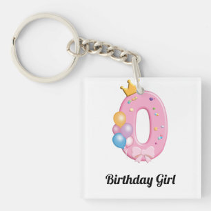 Llavero Camiseta de cumpleaños para niñas Número 0 Tema de