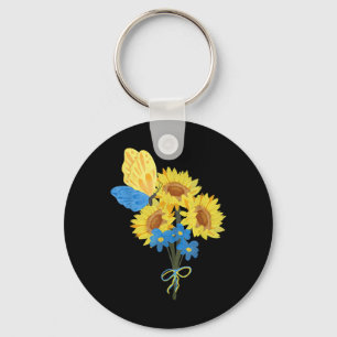 Llavero Camiseta de girasoles ucranianos azul mariposa ama