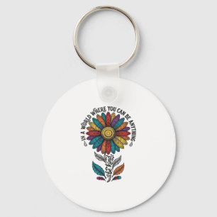 Llavero Camiseta de grabado vintage de flor de arcoíris am
