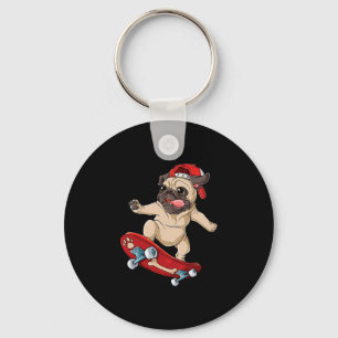 Llavero Camiseta De Monopatín Pug Perro Cachorro Divertido