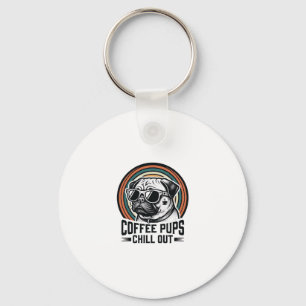 Llavero Camiseta de perro de café Retro Chill Pug Gráfico_