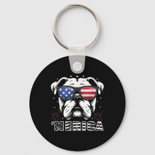 Llavero Camiseta de perro patriótica Bulldog 4 de julio Me