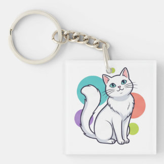 Llavero Camiseta Gráfica de Gato Blanco Lindo
