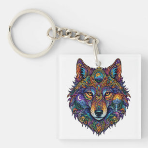 Llavero Camiseta gráfica de lobo geométrico colorido - Art